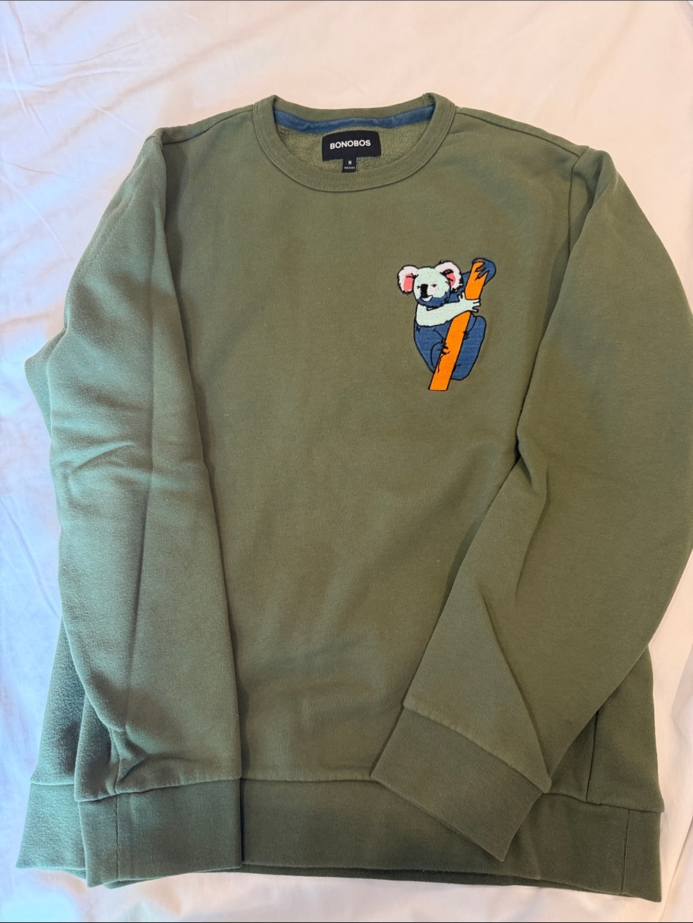 Bonobos Olive Crewneck Sweatshirt with Koala Patch